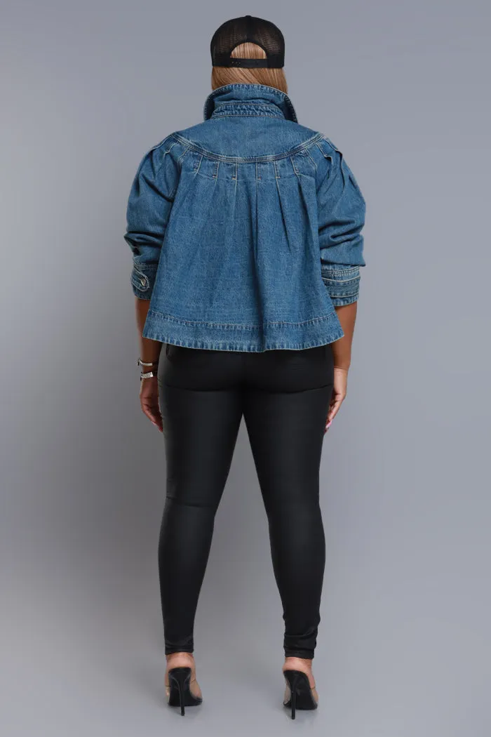 Show Of Hands Pleated Denim Jacket - Med Wash