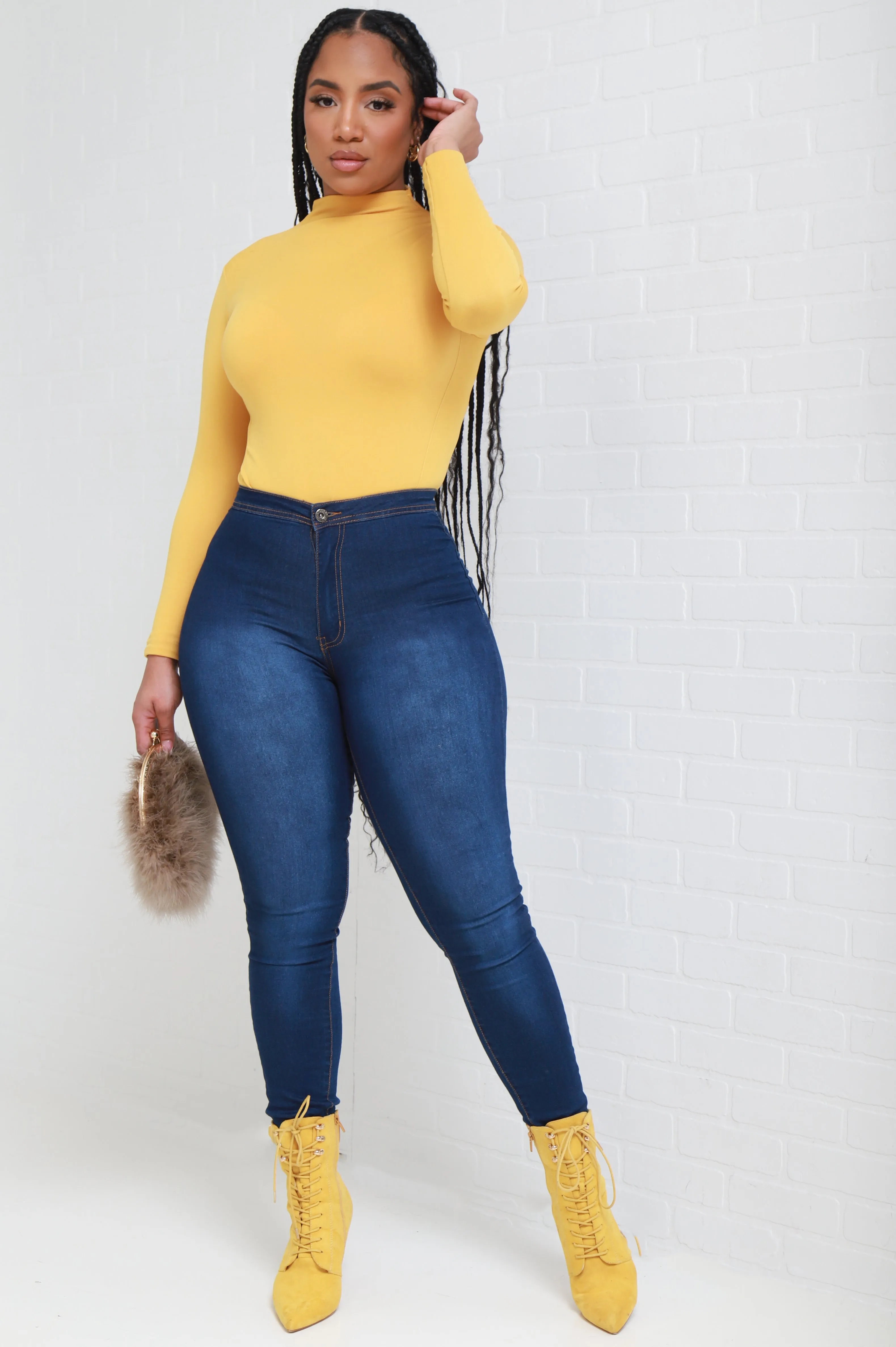 Sure Thing Long Sleeve Mock Neck Top - Mustard