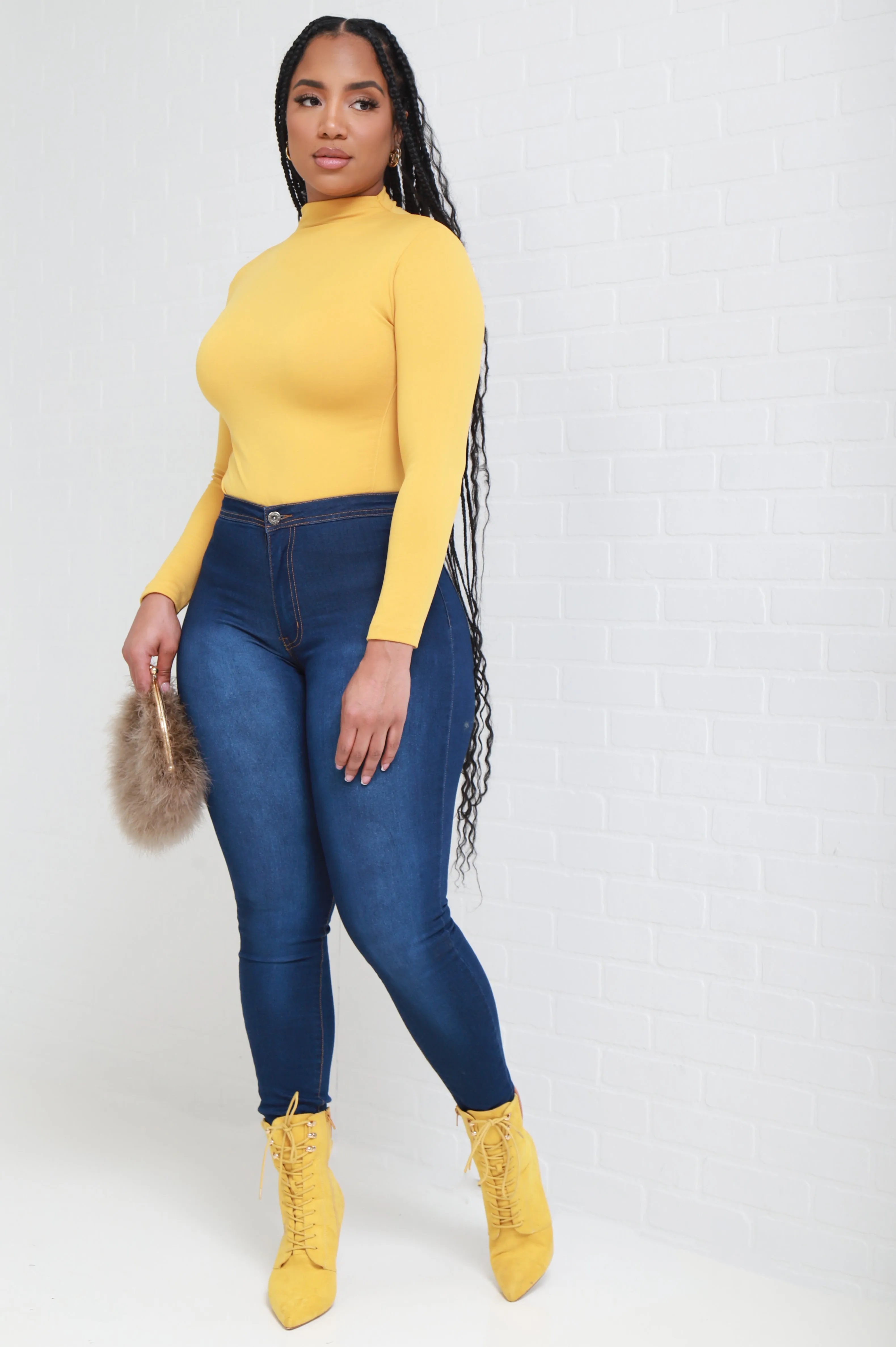 Sure Thing Long Sleeve Mock Neck Top - Mustard