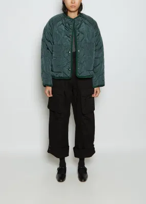 Taffeta Collarless Short Coat — Moss