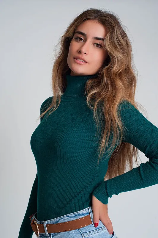 Teal Fitted Turtleneck