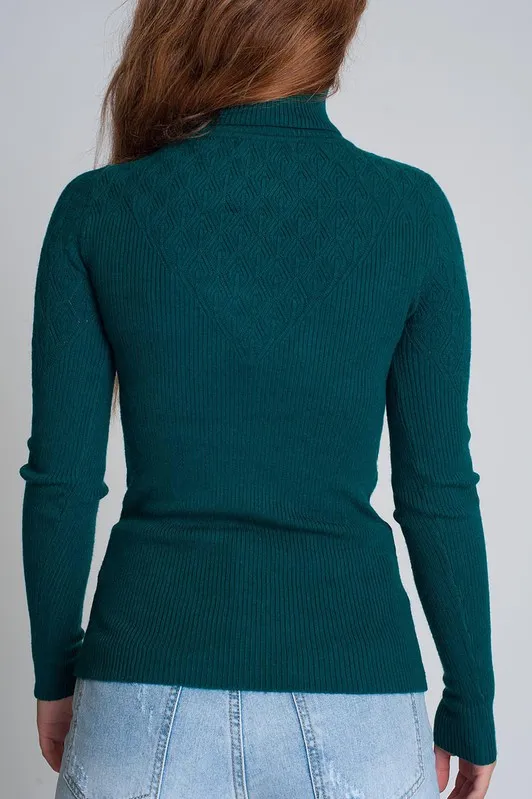 Teal Fitted Turtleneck