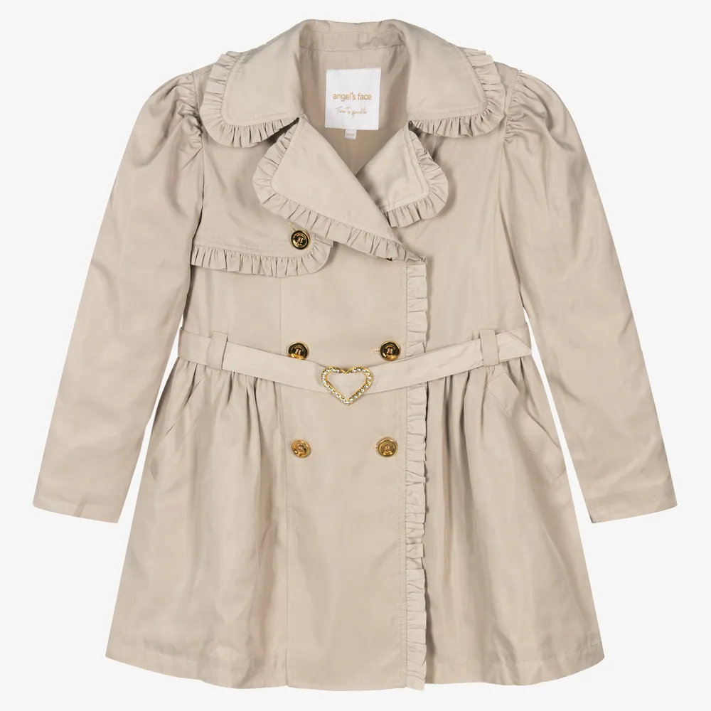 Teen Girls Beige Trench Coat