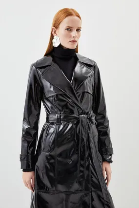 Vinyl Belted Longline Trench Coat | Karen Millen