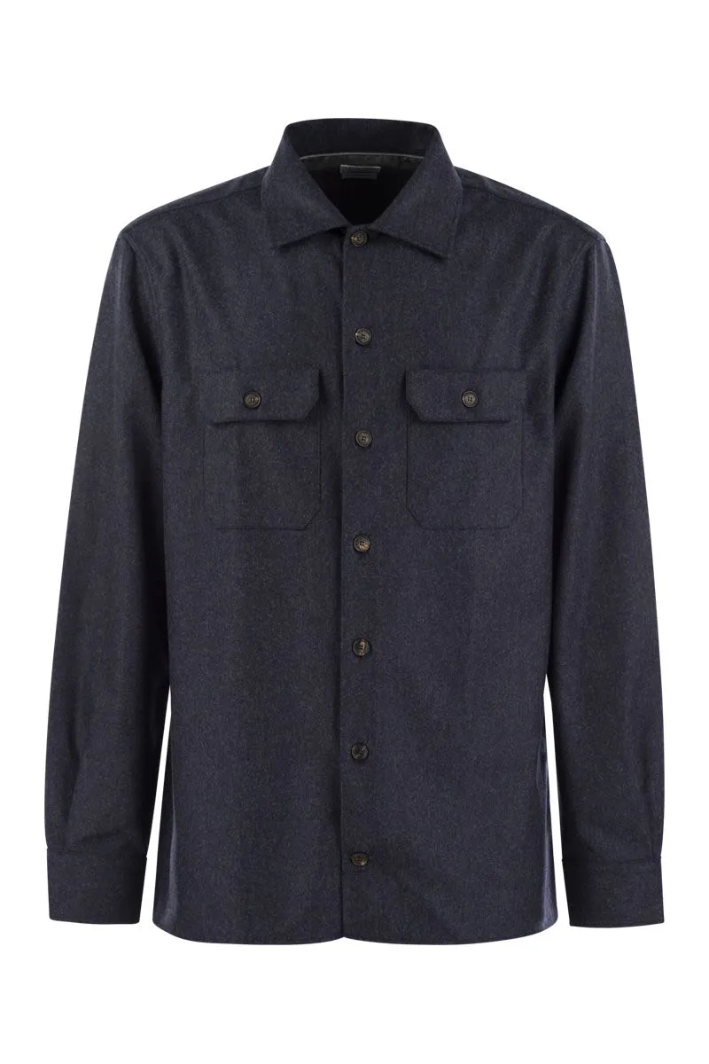 VIRGIN WOOL FLANNEL OVERSHIRT WITH POCKETS