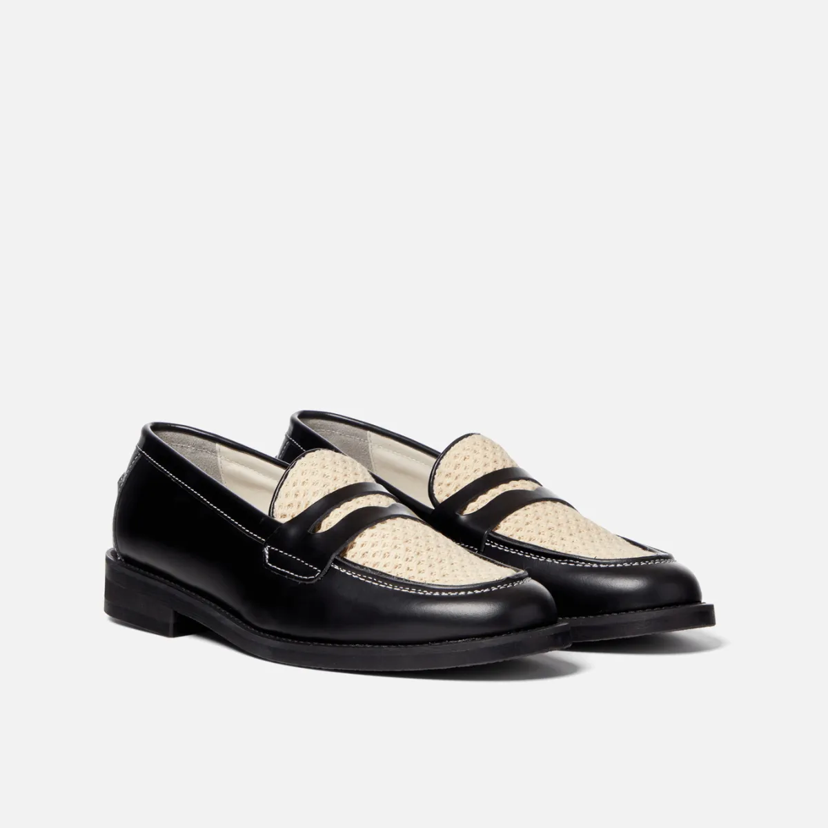 Wilde Black + White Rattan Penny Loafer - Women's