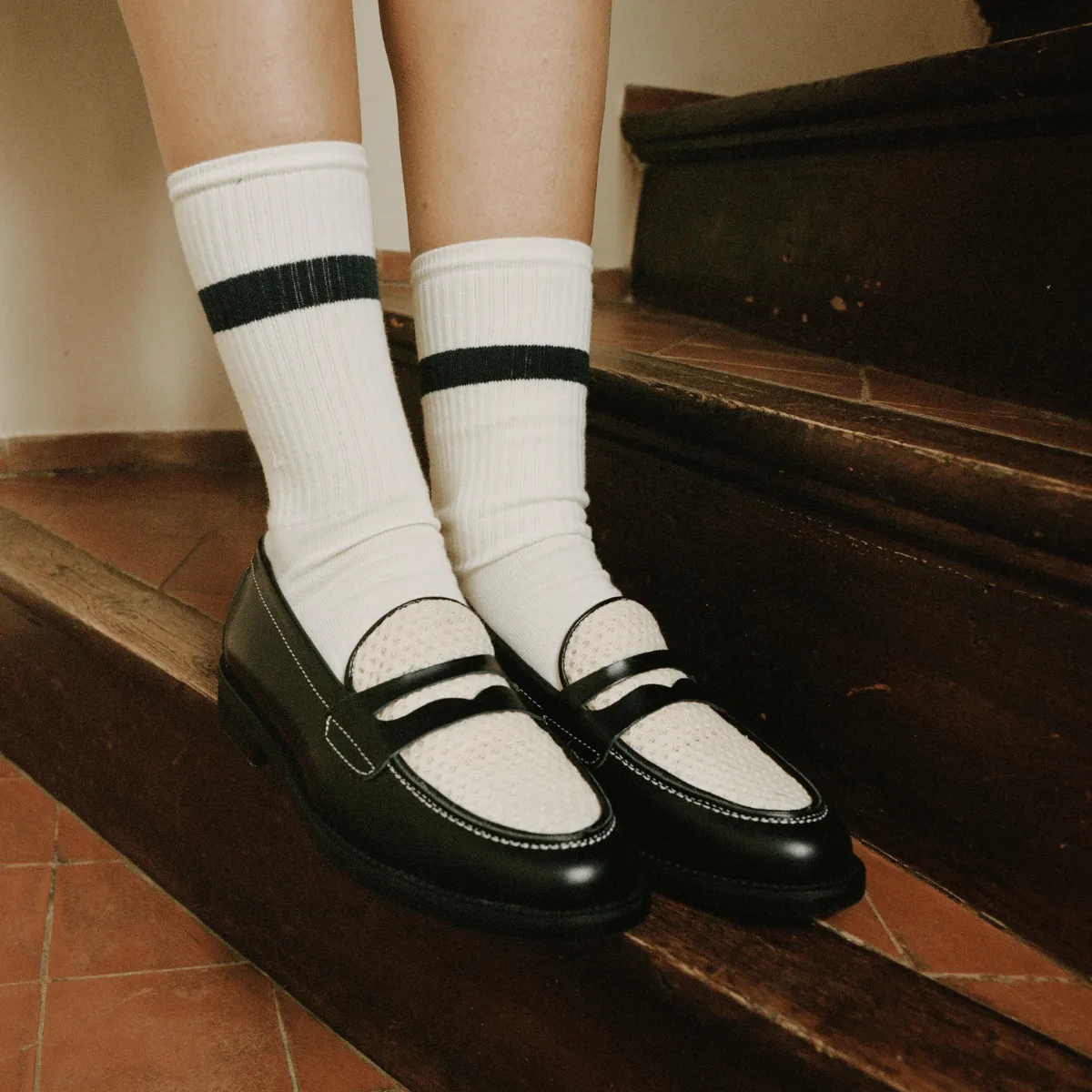 Wilde Black + White Rattan Penny Loafer - Women's