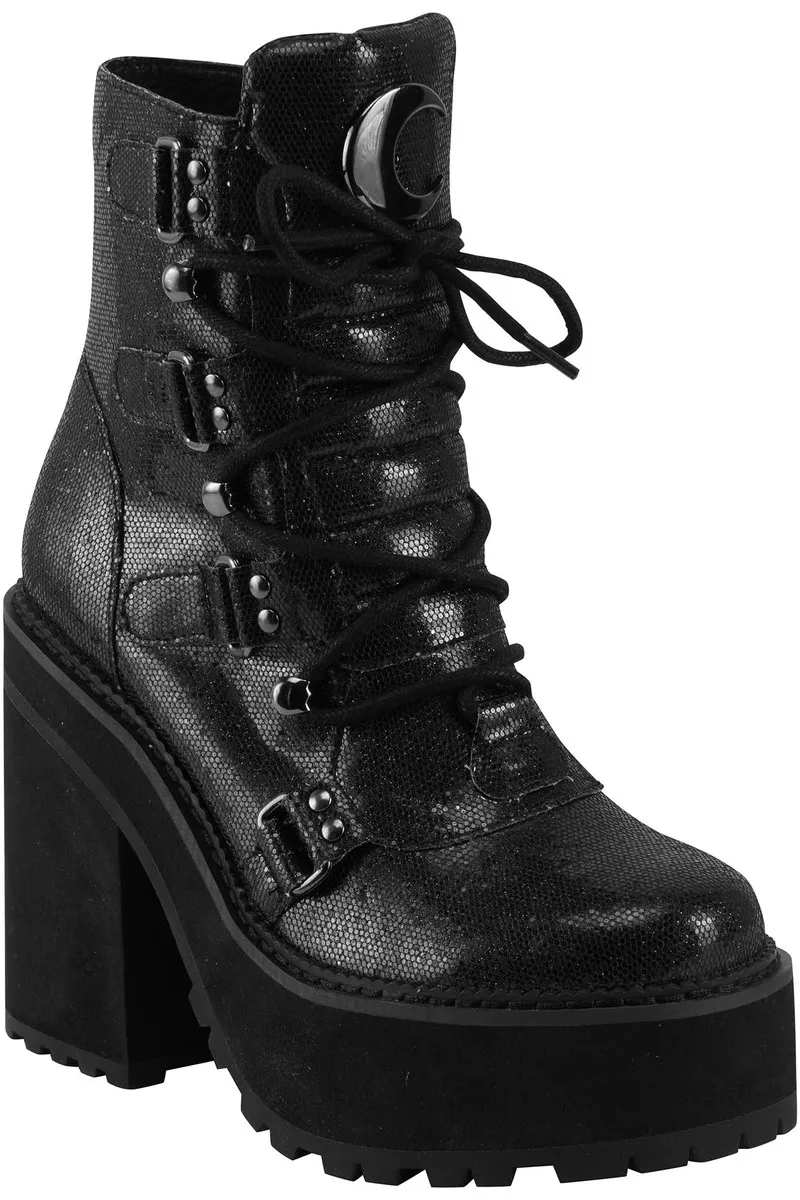 Women's boots KILLSTAR - Broom Rider Boots - BLACK GLITTER - KSRA003136  -  Metal-shop