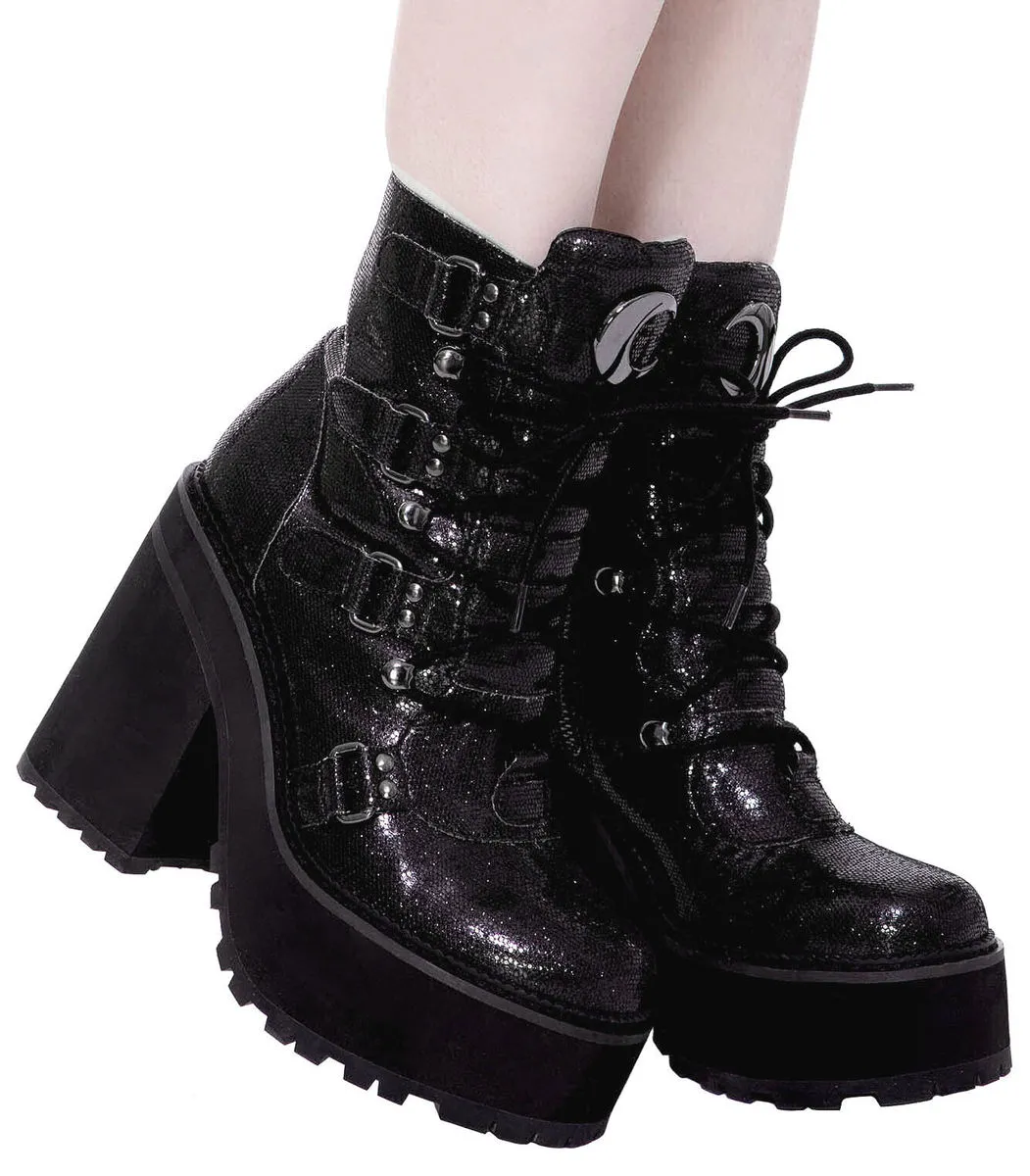 Women's boots KILLSTAR - Broom Rider Boots - BLACK GLITTER - KSRA003136  -  Metal-shop