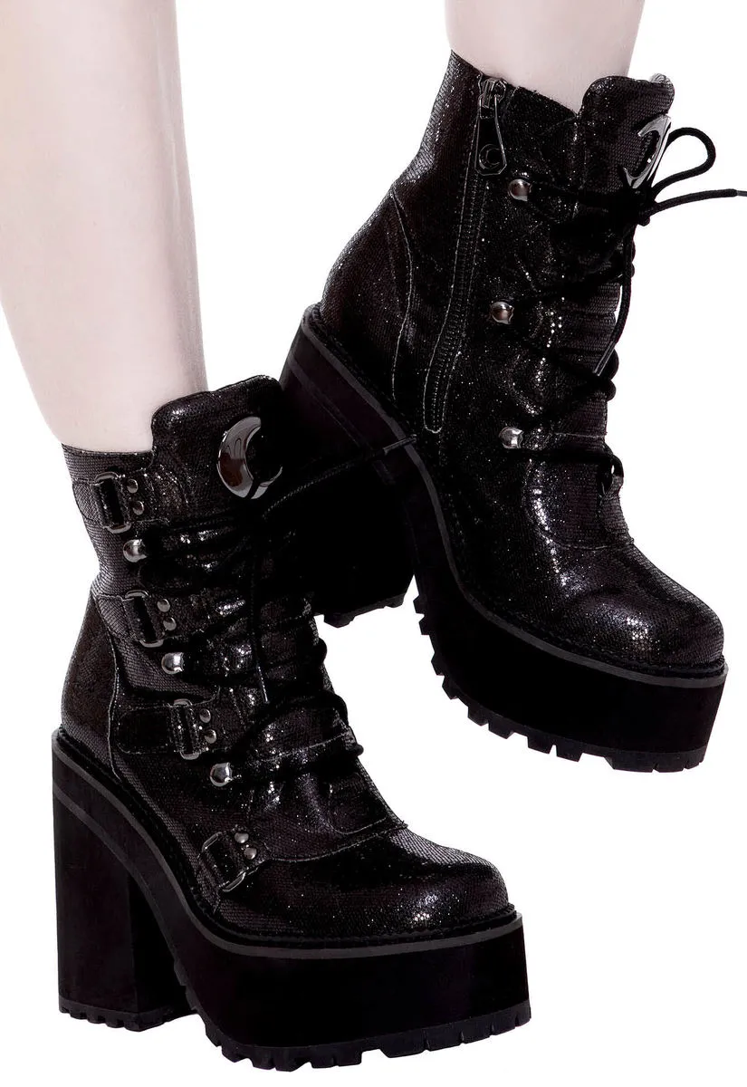 Women's boots KILLSTAR - Broom Rider Boots - BLACK GLITTER - KSRA003136  -  Metal-shop