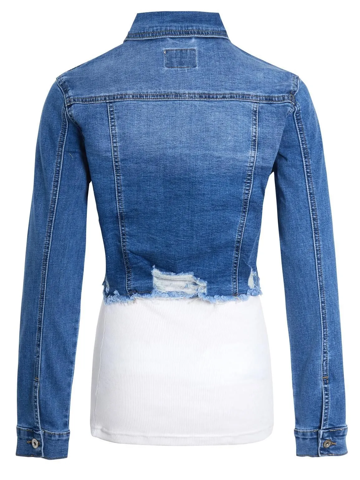 Womens Distressed Stretch Cropped Length Denim Jacket, UK Sizes 6 to 14