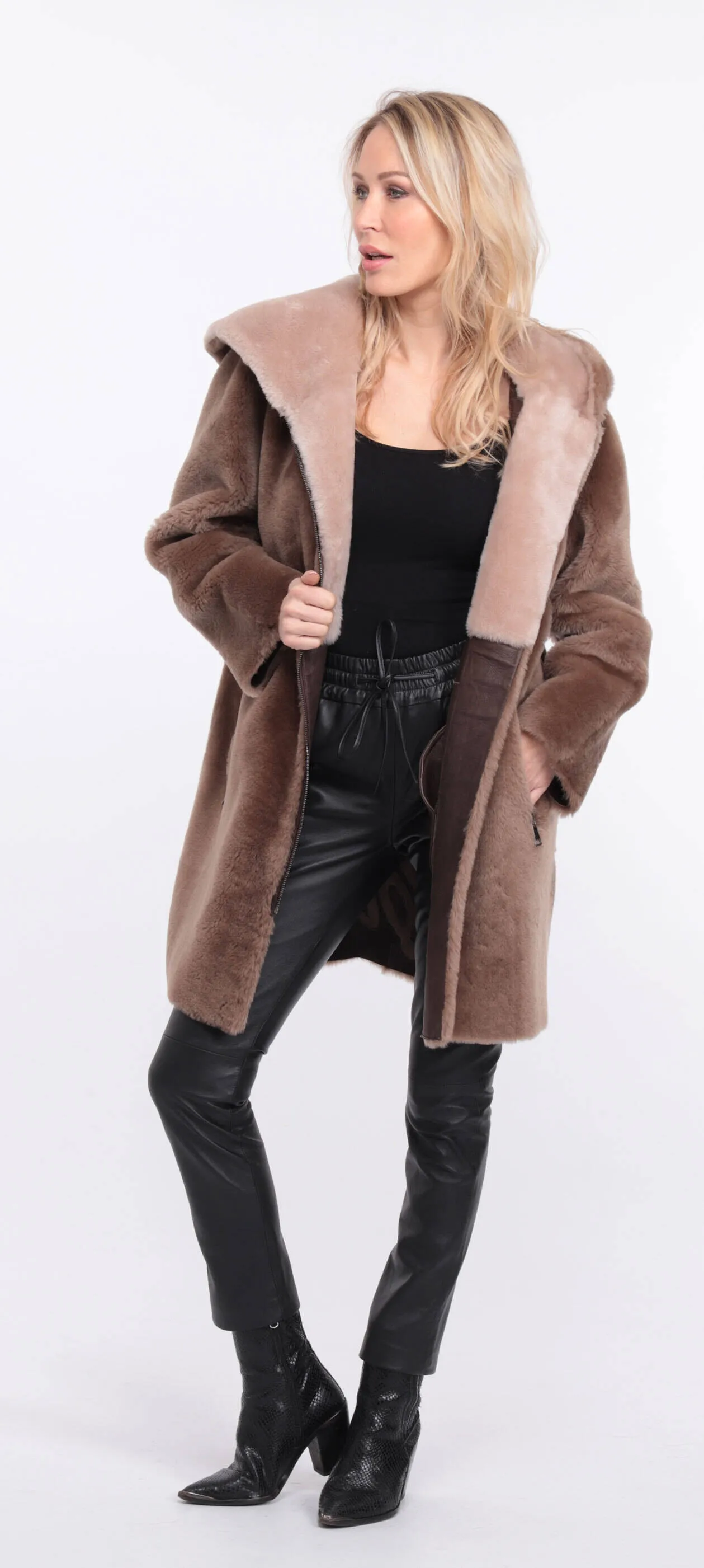 Women's taupe valere sheepskin coat