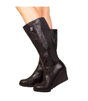 Womens/ladies lara faux leather side zip wedge mid calf boots black Where´s That From