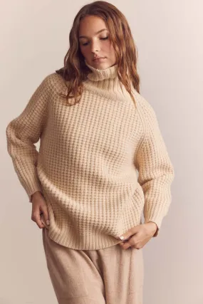 Wool Turtleneck Waffle Sweater